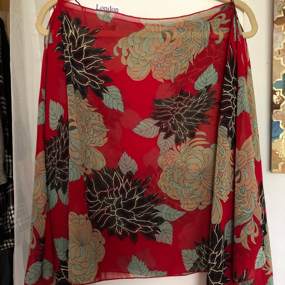 Forever 21 Scarf Flowy Floral Long Sleeve Blouse